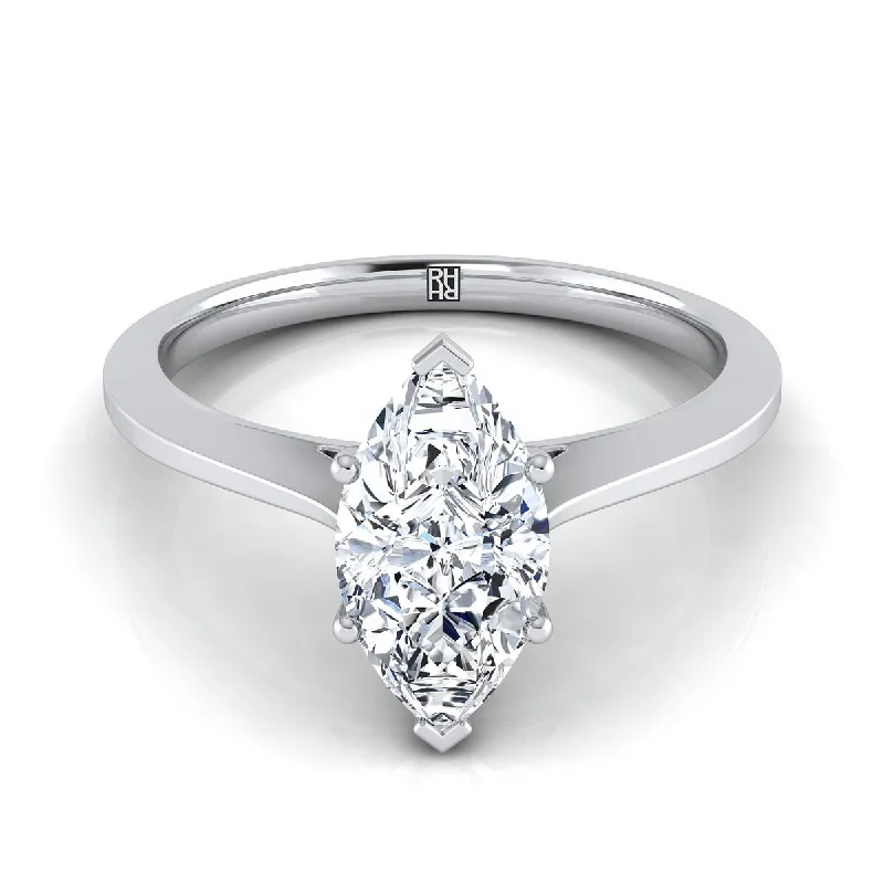 unique rings for women with diamonds-14K White Gold Marquise   Timeless Solitaire Comfort Fit Engagement Ring