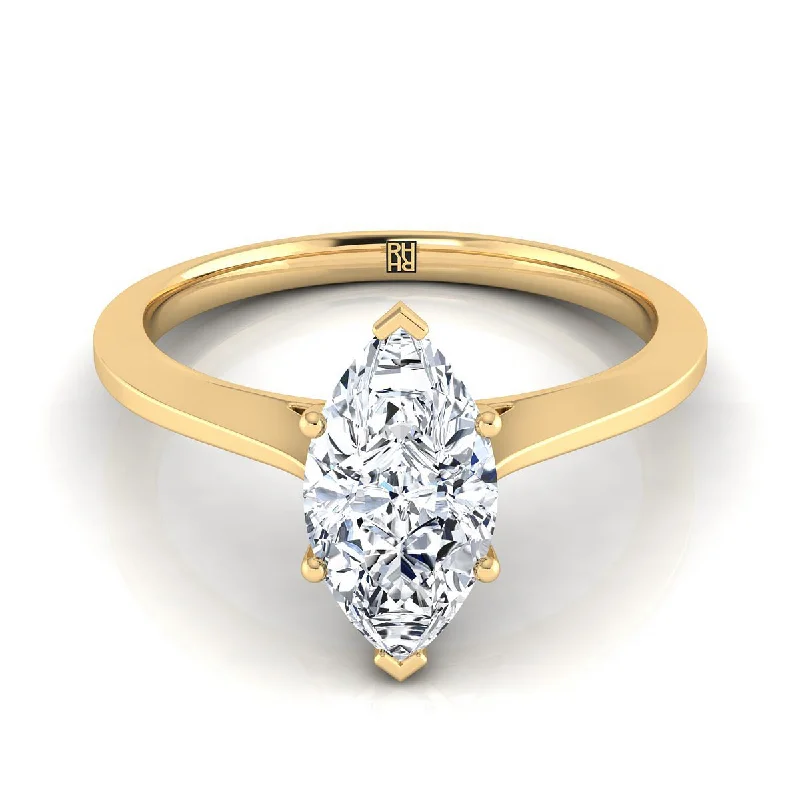 vintage platinum rings for women-14K Yellow Gold Marquise   Timeless Solitaire Comfort Fit Engagement Ring