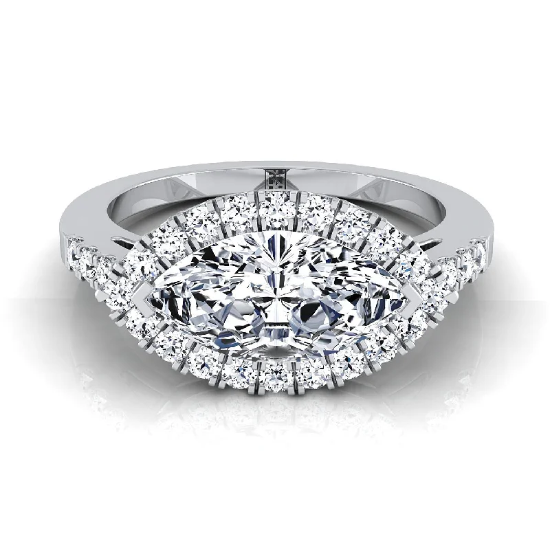 men’s engagement rings with princess-cut diamonds-Platinum Marquise  Diamond Horizontal Fancy East West Halo Engagement Ring -1/3ctw