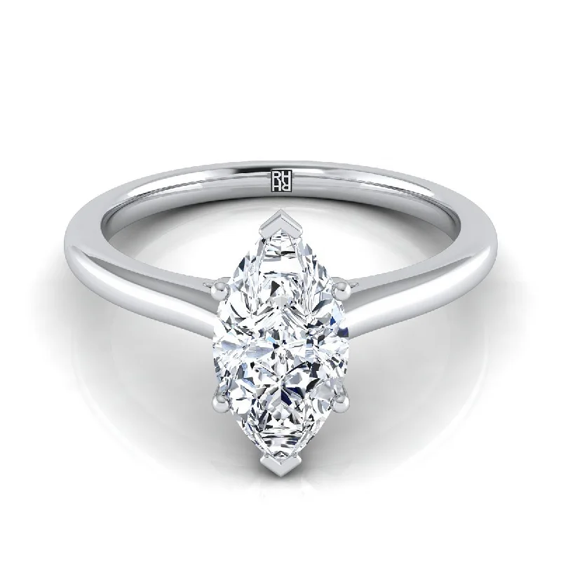 women’s rings with pear-cut diamonds-18K White Gold Marquise   Pinched Comfort Fit Claw Prong Solitaire Engagement Ring