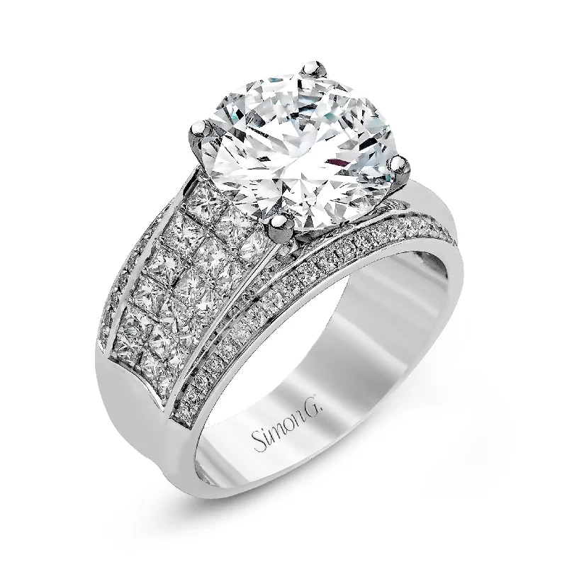 unique wedding bands with diamonds for men-Round-Cut Engagement Ring In 18k Gold With Diamonds