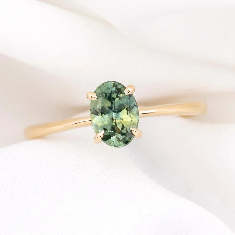 silver engagement rings with diamond accents-Nina Ring 1.01ct Green Montana Sapphire, 14k Yellow Gold (One of a kind)