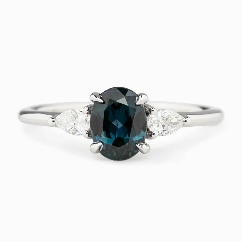 vintage platinum rings for women-Olivia Ring 1.12ct Deep Teal Blue Queensland Sapphire, 14K White Gold (One of a kind)