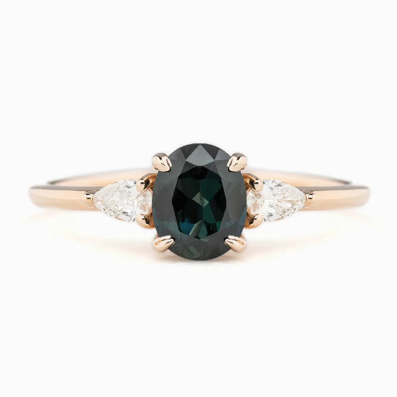 diamond rings for women with antique designs-Olivia Ring 1.2ct Deep Teal Blue Queensland Sapphire, 14K Rose Gold (One of a kind)