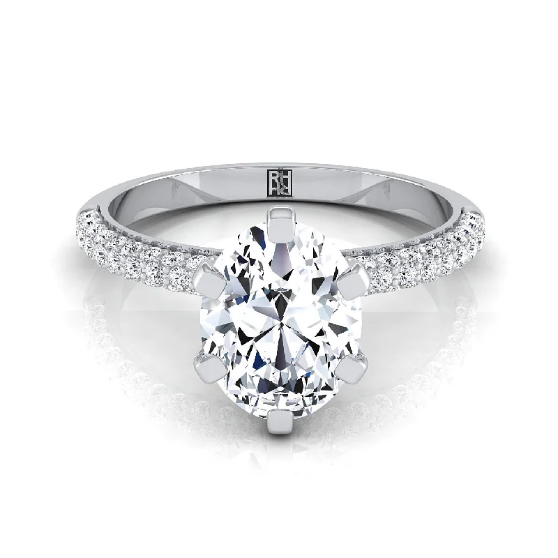 diamond rings for women with antique designs-Platinum Oval Diamond Three Row French Pave Simple Engagement Ring -1/3ctw