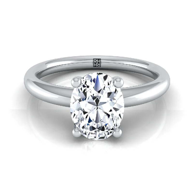 unique women’s engagement rings with sapphires-18K White Gold Oval Rounded Comfort Fit Solitaire Engagement Ring