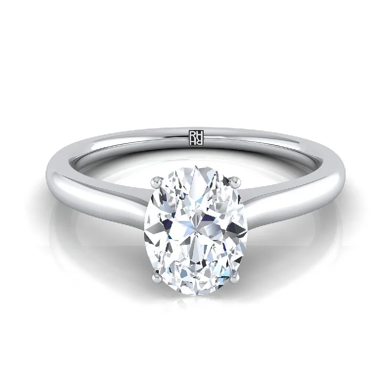 engagement rings for men with green diamonds-Platinum Oval Cathedral Solitaire Surprise Secret Stone Engagement Ring