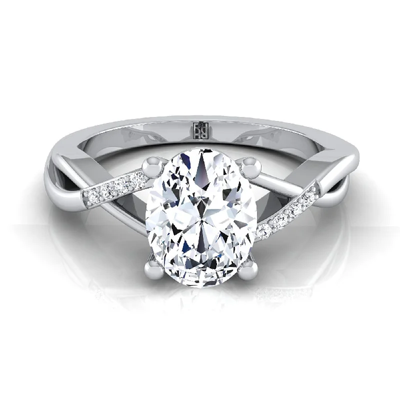 wedding bands for women with swirl designs-Platinum Oval Diamond Criss Cross Twist Engagement Ring