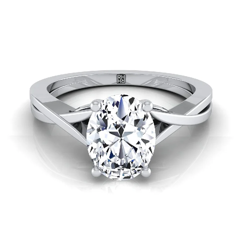 platinum engagement rings with halo designs-18K White Gold Oval Delicate Twist Solitaire Engagement Ring