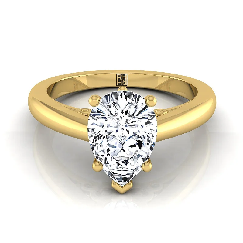 women’s engagement rings with intricate details-14K Yellow Gold Pear Shape Center Scroll Gallery Comfort Fit Solitaire Engagement Ring