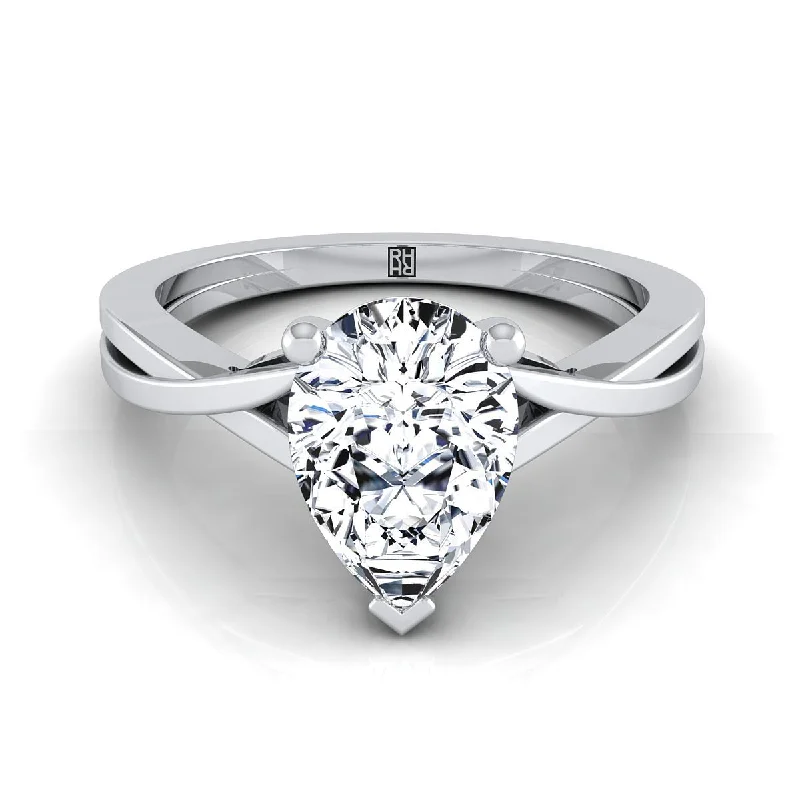 engagement rings with heart-shaped diamonds for women-18K White Gold Pear Shape Center Delicate Twist Solitaire Engagement Ring