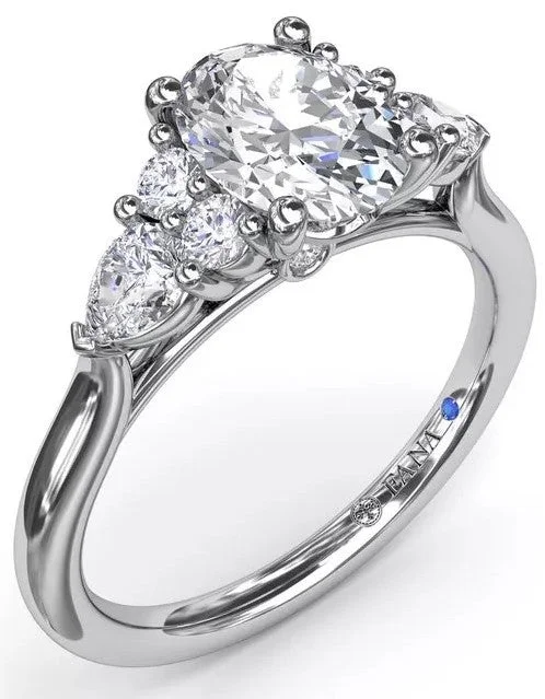 custom sapphire rings for engagement-Pear Side Cluster Diamond Engagement Ring