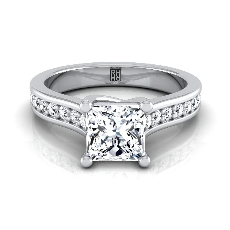 men’s wedding rings with engraved sapphire designs-Platinum Princess Cut Diamond Channel Set Engagement Ring -1/3ctw