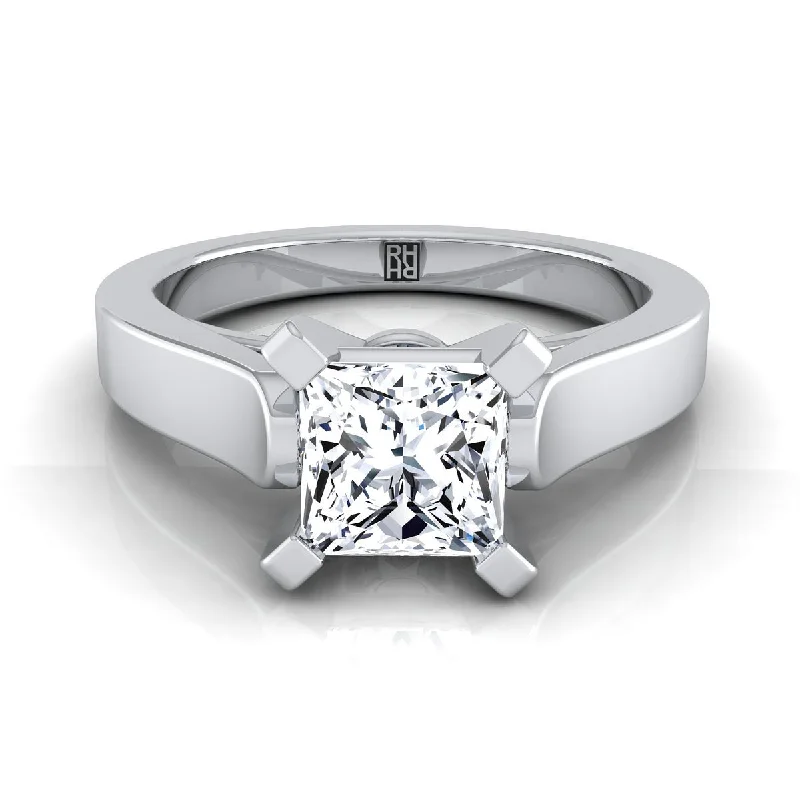 wedding bands with round diamonds for women-18K White Gold Princess Cut  Cathedral Style Solitaire Engagement Ring