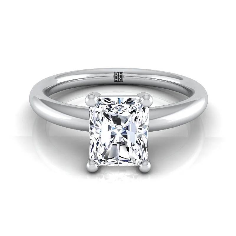 two-tone diamond wedding bands-18K White Gold Radiant Cut Center Rounded Comfort Fit Solitaire Engagement Ring