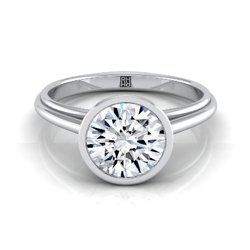 men’s rings with inlaid diamonds for engagement-14K White Gold Round Brilliant  Bezel Halo Cathedral Solitaire Engagement Ring