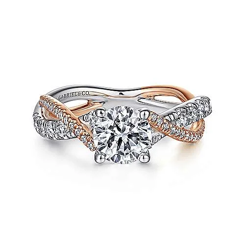 two-tone gold engagement rings-Sandrine - 14K White-Rose Gold Round Diamond Twisted Engagement Ring