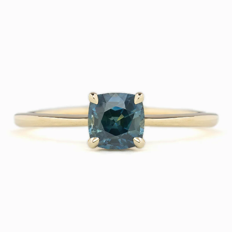 men’s wedding rings with titanium and diamonds-Sara Ring 1.07ct Teal Blue Montana Sapphire, 14K Yellow Gold (One of a kind)