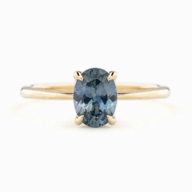 custom wedding rings with turquoise accents-Sara Ring 1.21ct Blue Montana Sapphire, 14k Yellow Gold (One of a kind)