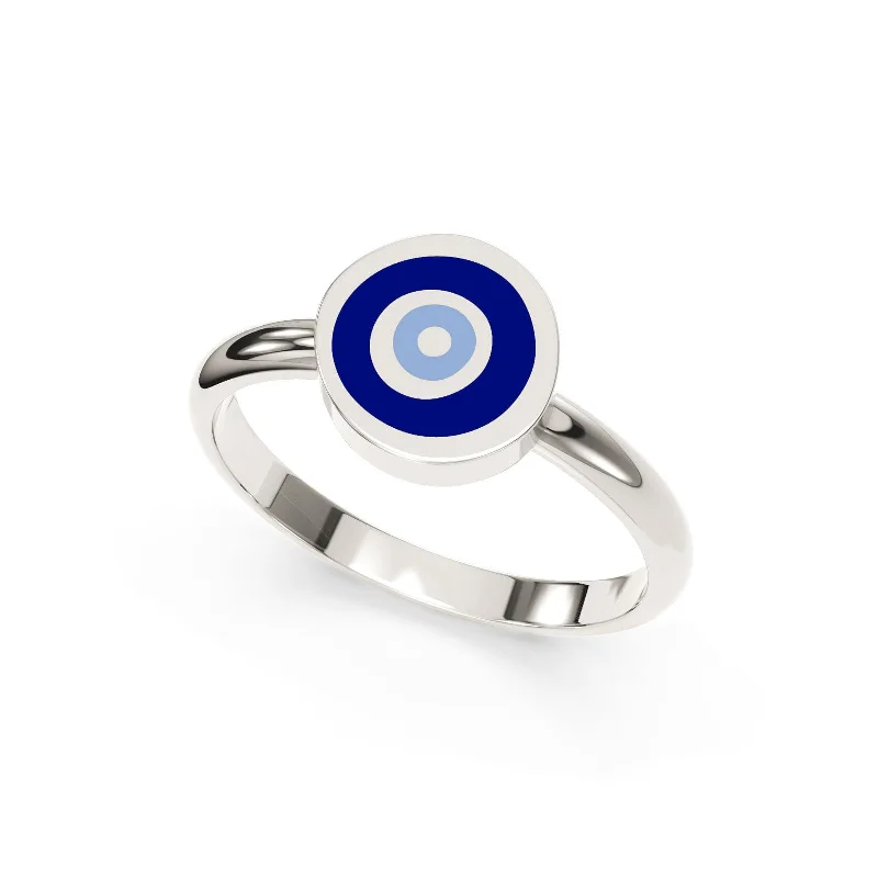 men’s engagement rings with white gold bands-Silver Enamel Evil Eye Ring