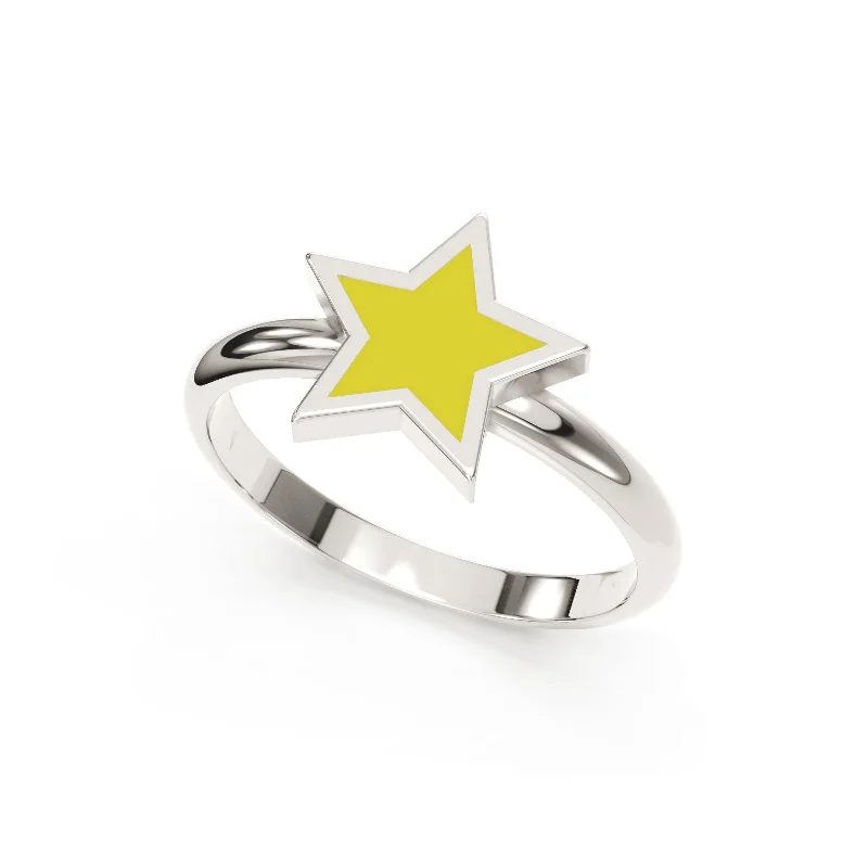 engagement rings with princess-cut diamonds for men-Silver Enamel Star Ring