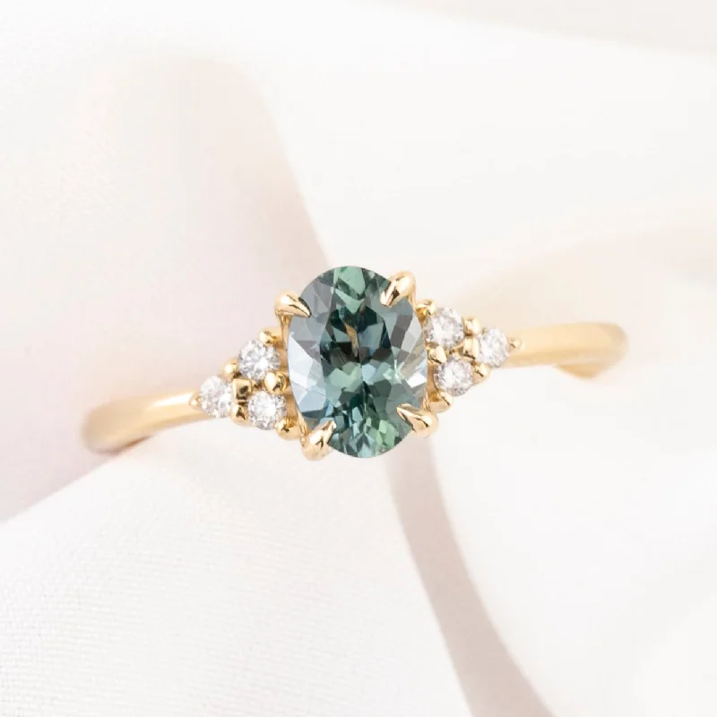 classic diamond rings for women-Teresa Ring 0.90ct Blue Green Montana Sapphire, 14k Yellow Gold (One of a kind)