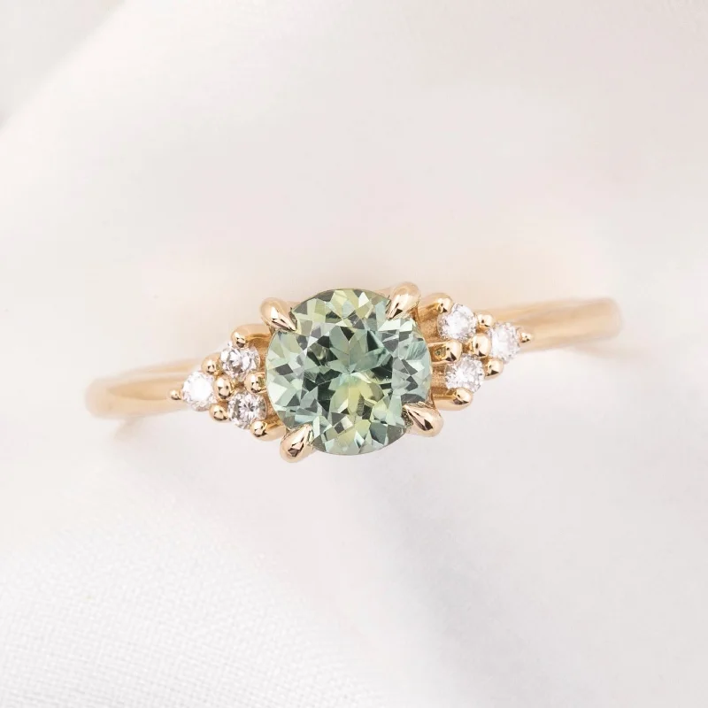 engagement rings with multi-stone settings for men-Teresa Ring 1.16ct Green Yellow Montana Sapphire, 14k Yellow Gold (One of a kind)