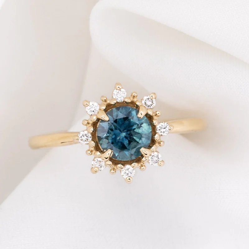 engagement rings with heart-shaped diamonds for women-Victoria Ring 1.01ct Teal Blue Montana Sapphire, 14k Yellow Gold (One of a kind)