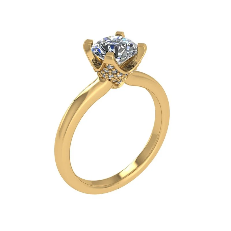 men’s gold wedding bands with diamonds and sapphires-Round Diamond Semi-Mount Engagement Ring with Pavé Crown