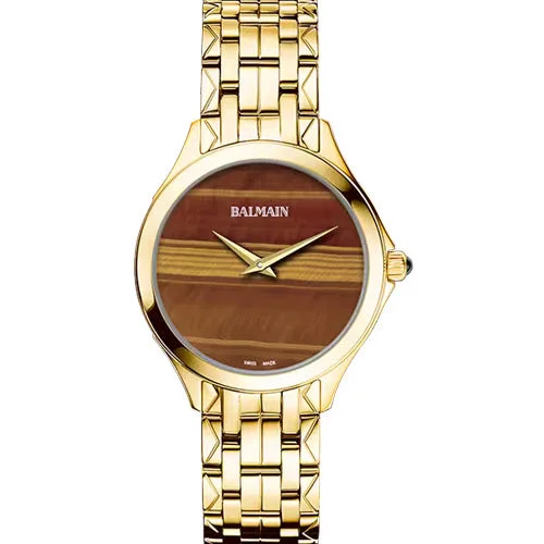 watches for sports enthusiasts with chronograph function-Balmain Flamea II Natural Stones Tiger's Eye Dial Women 34mm