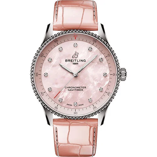 watches with stainless steel and ceramic for modern appeal-Breitling Navitimer Pink Dial Women 32mm