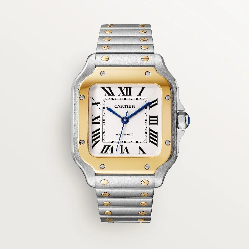 digital watches with backlight for night use-Cartier Santos De 35.1 mm W2SA0016 Silvered Opaline Dial Steel