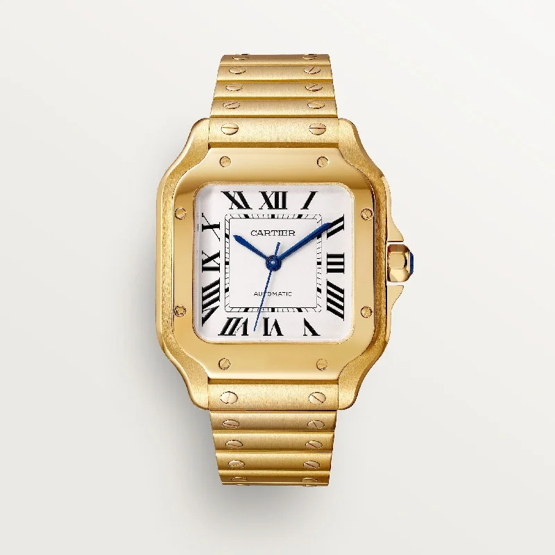 best men’s watches for casual and formal occasions-Cartier Santos De 35.1 mm WGSA0030 Silvered Opaline Dial Yellow Gold