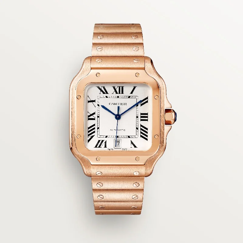 best waterproof watches for swimming and surfing-Cartier Santos-De 39.8 mm WGSA0018 Silvered Opaline Dial Rose Gold