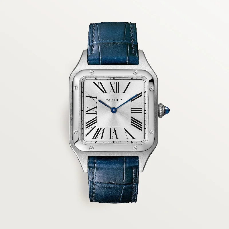 hybrid smartwatches for daily wear-Cartier Santos-Dumont 43.5 mm WSSA0022 Silver Dial Leather