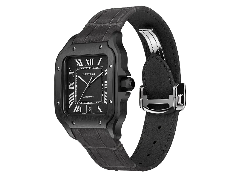 smartwatch with built-in GPS and fitness tracking-Cartier Santos Large 39.8mm WSSA0039 Rubber Roman Black Dial