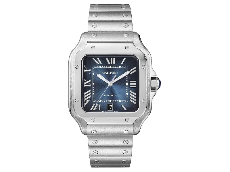 best men’s watches for casual wear-Cartier Santos Large 39.8mm WSSA0030 Steel Roman Blue Dial