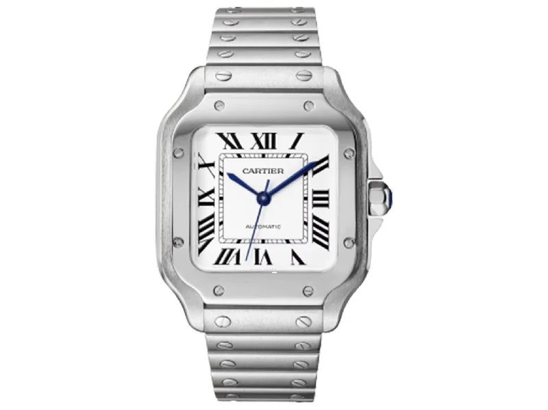 watches with automatic movement for precision timekeeping-Cartier Santos Medium 35.1mm WSSA0029 Steel Silver Roman Dial