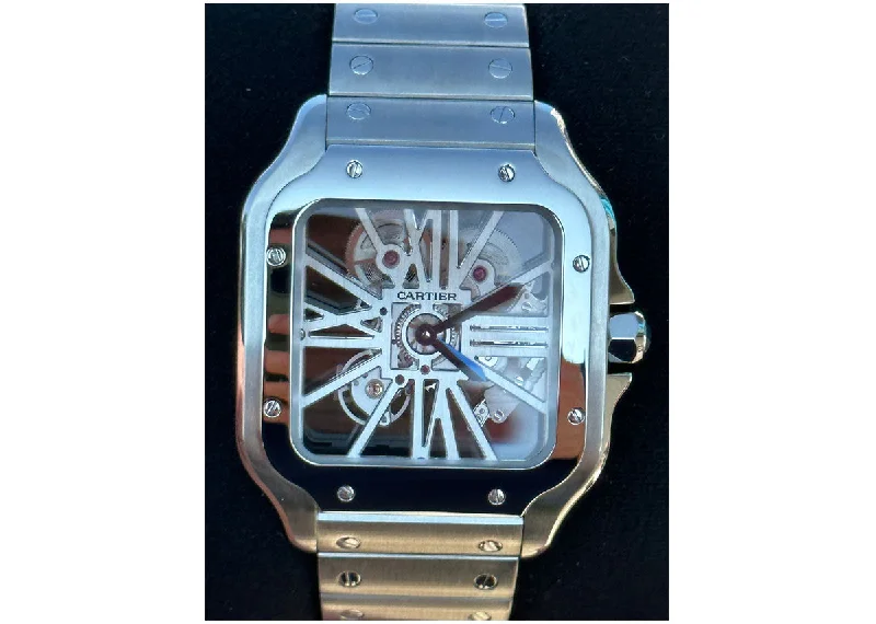 watches for women with large faces for easy reading-Cartier Skeleton 39.8mm WHSA0015 Stainless Steel Roman Transparent Dial