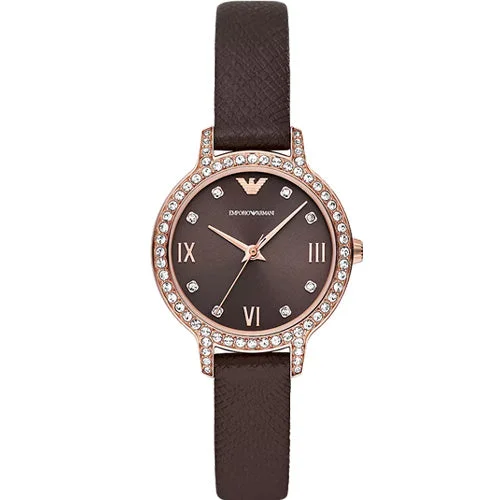 watches with scratch-resistant glass for durability-Emporio Armani Cleo Brown Dial Women 32mm