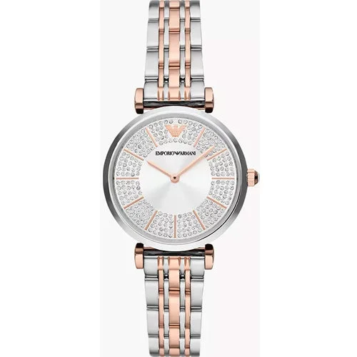 digital watches with dual time zone function-Emporio Armani Gianni T-Bar Silver Dial Women 32mm