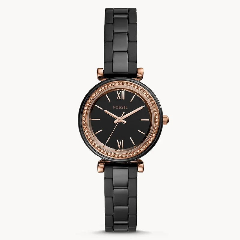 watches with chronograph and date function for precision-Fossil Carlie Mini Black Dial Women 30mm