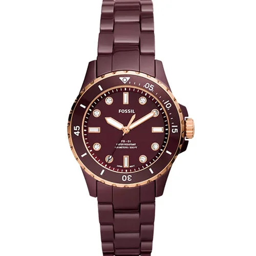 men’s classic wristwatches with leather strap-Fossil Fb-01 Burgundy Dial Women 36mm