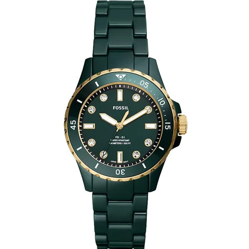 watches for women with elegant leather bands and small face-Fossil FB-01 Green Dial Women