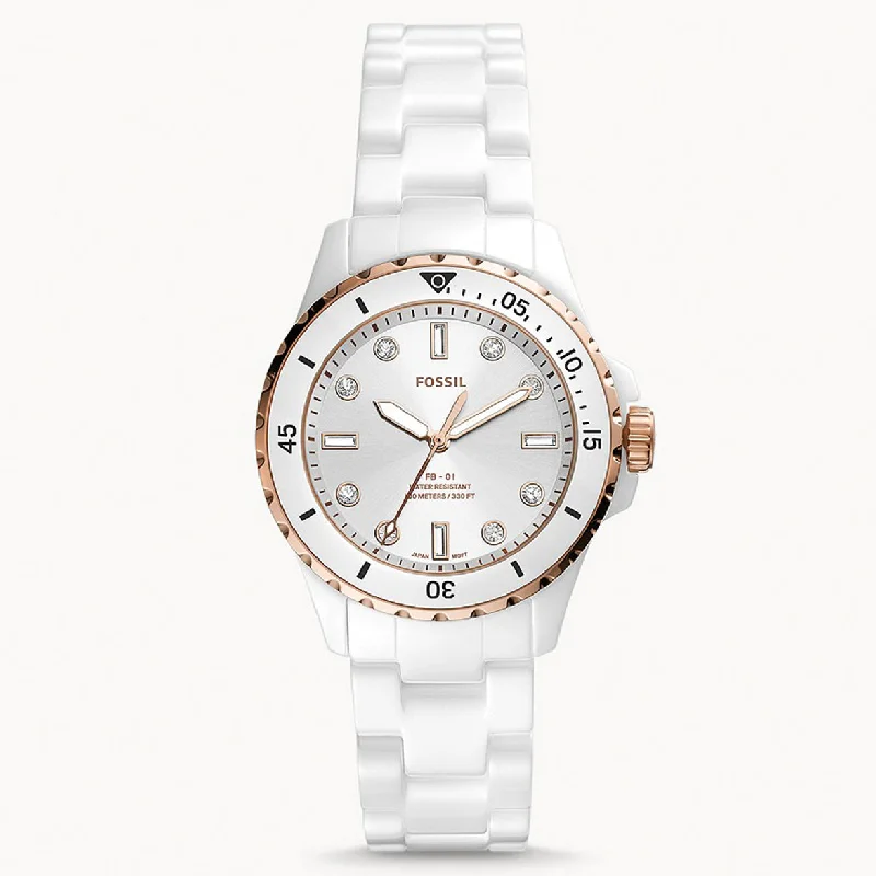 watches with black leather strap for classic look-Fossil FB-01 White Dial Women's Watch 36mm