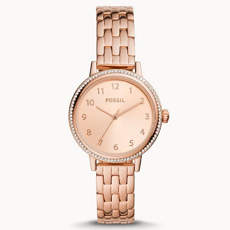 best smartwatch for seniors with fall detection-Fossil Reid Rose Gold Dial Women 34mm