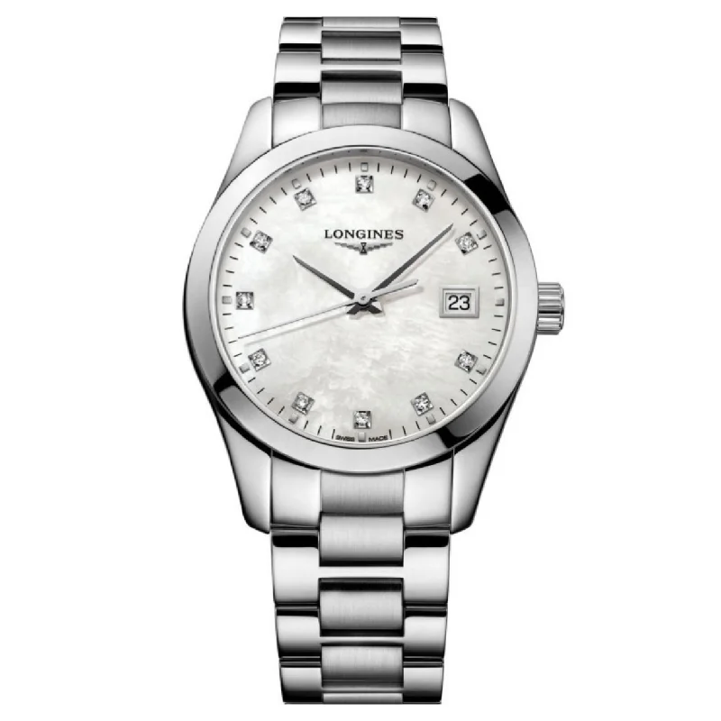 women’s watches with dual-layer stainless steel for durability-Longines Conquest Classic White Mother-Of-Pearl Dial Women 34mm