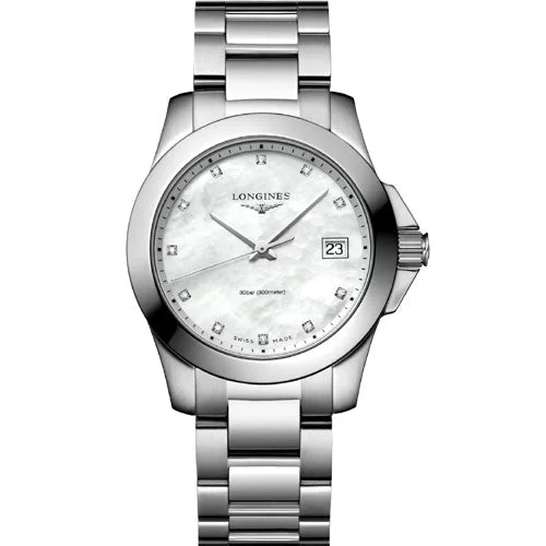 smartwatches with fitness tracking for weight loss goals-Longines Conquest White Mother-Of-Pearl Dial Women 34mm