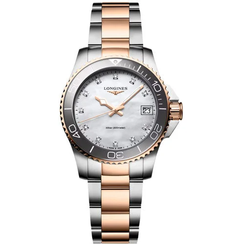 eco-friendly watches with recycled materials for sustainability-Longines Hydroconquest White Mother-Of-Pearl Dial Women 32mm