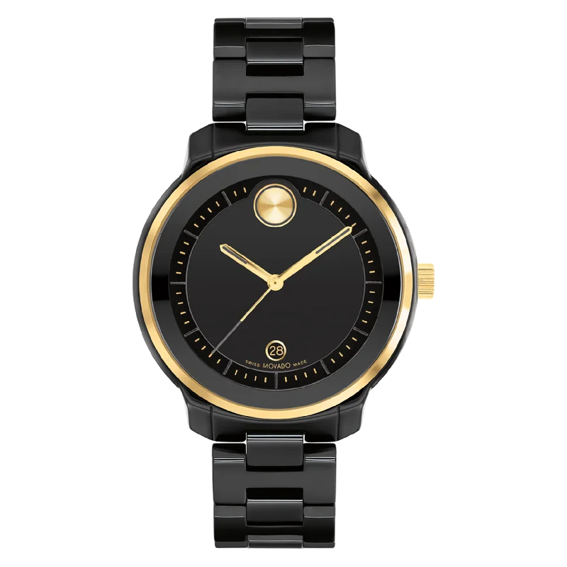 digital watches with dual time zone function-Movado Bold Fusion Verso Black Dial Women 39mm